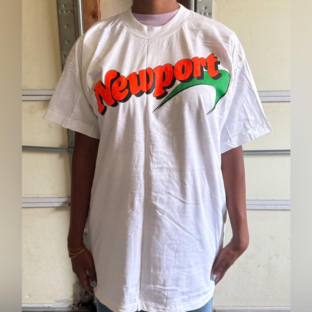 Vintage Newport White Tee with Bold Graphic